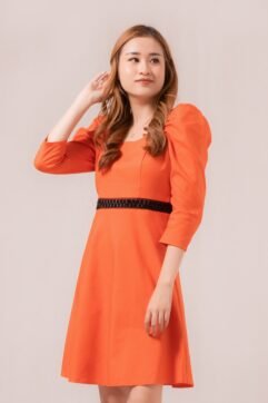 Foire Rhinestone Puff Sleeves Dress 521710