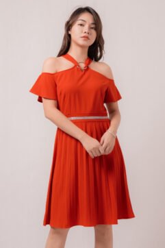 Ilyena Cold Shoulder Pleated Dress 9049