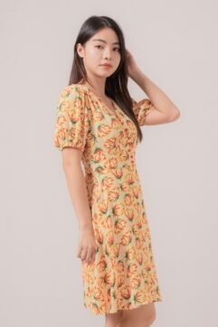 Moira Textured Puff Sleeves Dress 85589