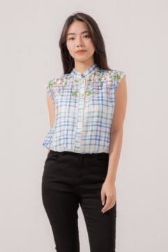 Ashlynne Madras Flower Embroidery Top 85599