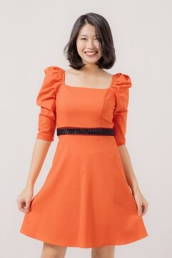 Feila Rhinesthone Puff Sleves Dress 521710-1