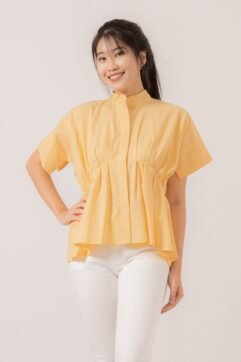 Gratia Pleated Stand Collar Top 21018