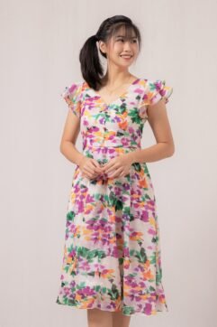 Ellinor Abstract Ruffle Sleeves Dress 85693