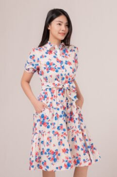 Moire Flower Belted Dress 85759
