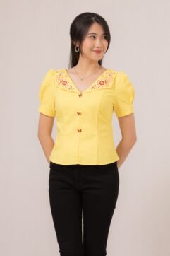 Xinyi Embroidery Puff Sleeves Top 85902