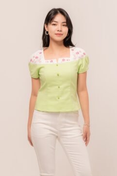 Xiuying Embroidery Puff Sleeves Top 85921