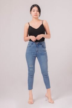 Fion Ripped Unfinished Denim Pants 5191