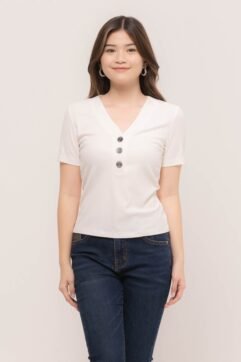 Keita V-Neck Rib-Knit Top CC28094