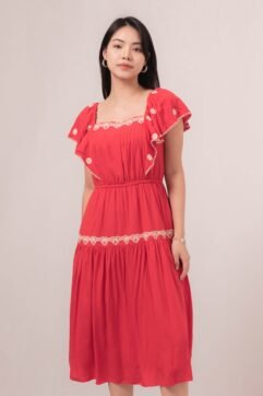 Edeline Embroidery Flutter Sleeves Dress 85884