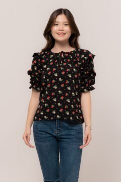 Fritz Flower Ruffle Sleeves Top 85586