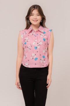 Lavine Flower Stripes Sleveless Top 7277