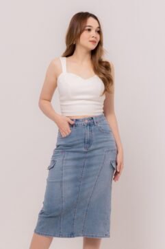 Milana Pink Button Denim Skirt 5216