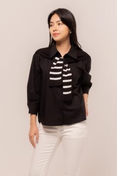 Edith Stripes Shawl Knit Top 7162