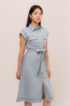 Aglea Ribbon Belted Denim Dress CC32799