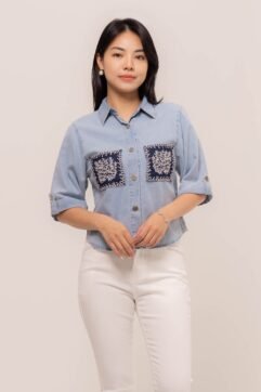 Aleecia Embroidery Double Pockets Top 3037