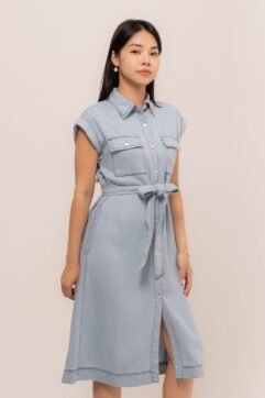 Aglea Ribbon Belted Denim Dress CC32799