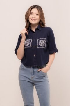 Aleecia Embroidery Double Pockets Top 3037