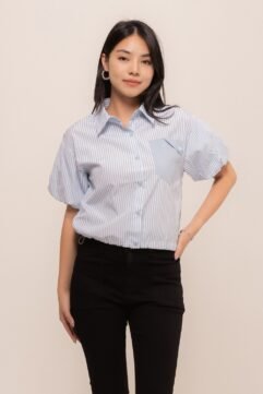Meisha Puff Sleeves Drawstring Top 7676