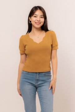 Aruna Scalloped V-Neck Top 526190