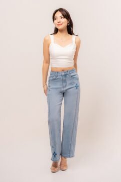 Ele Flower Embroidery Denim Pants 5273