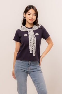 Nisa Elephant Embroidery Lace Scarf Top 5S25333