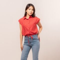Becca Polka-Dot Drawstring Shirt Top 3046